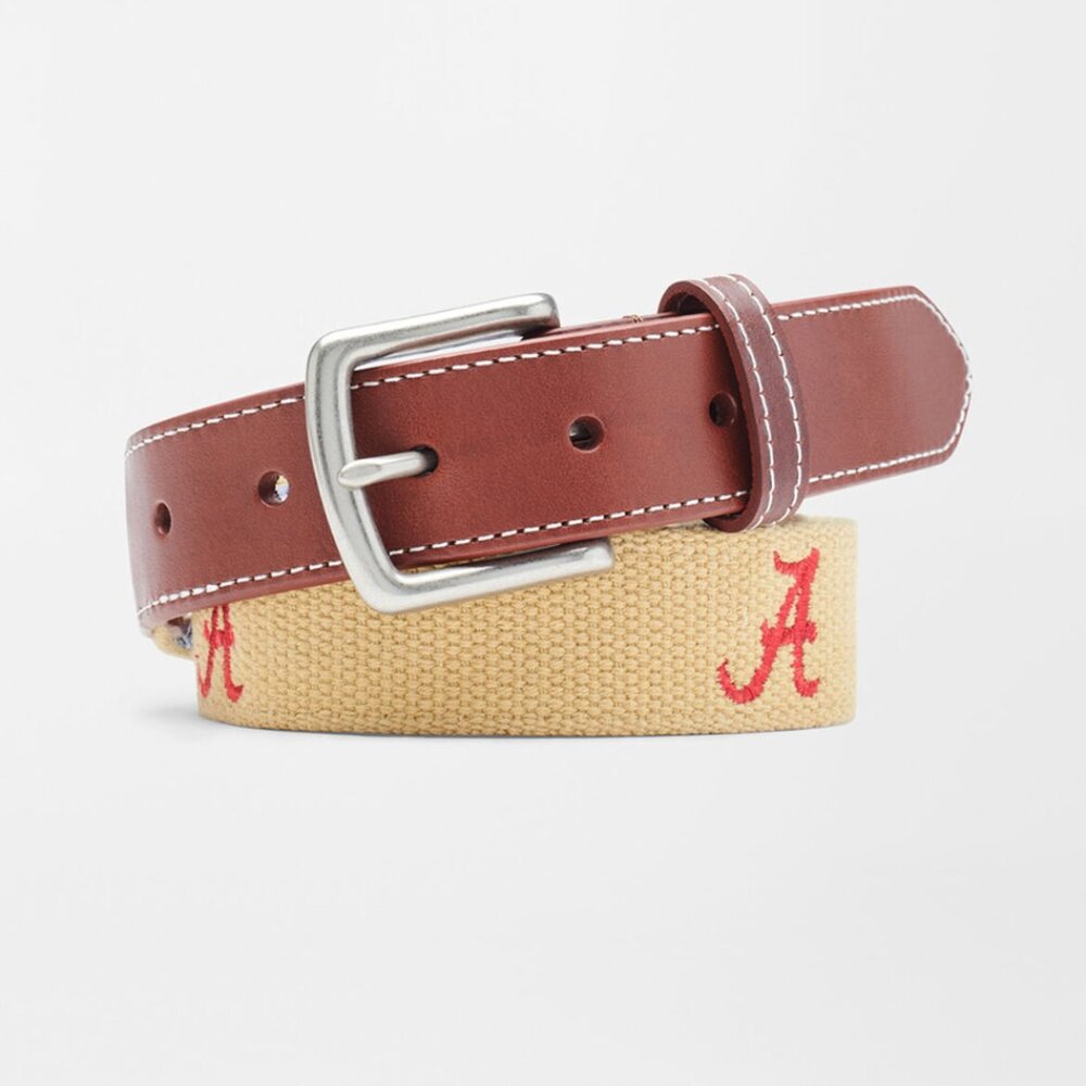 Peter Millar Men's Collegiate Alabama Crimson Tide Cotton Belt in Khaki  Size 34